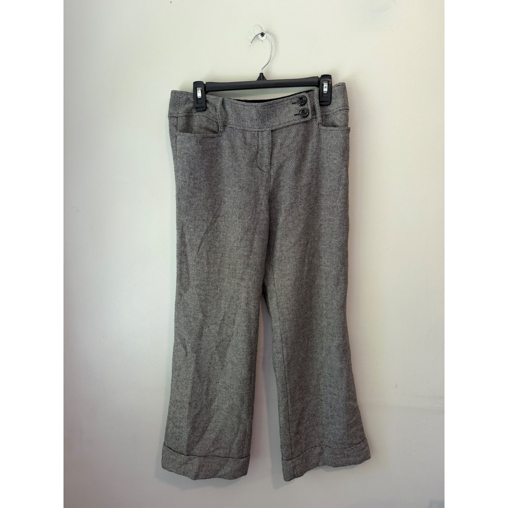 Ann Taylor Loft Petites Herringbone Wide Leg Cuffed Dress Pants Black White 10P
